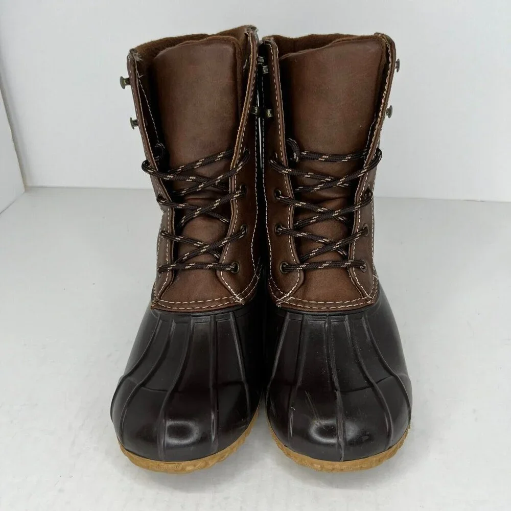 Rampage Womens LS024A Dawnie Brown Waterproof Lace Up Size 8 Rain Duck Boots